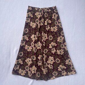 Vintage Sag Harbor Brown Floral Chiffon Sheer Button Midi Skirt Size S Petite